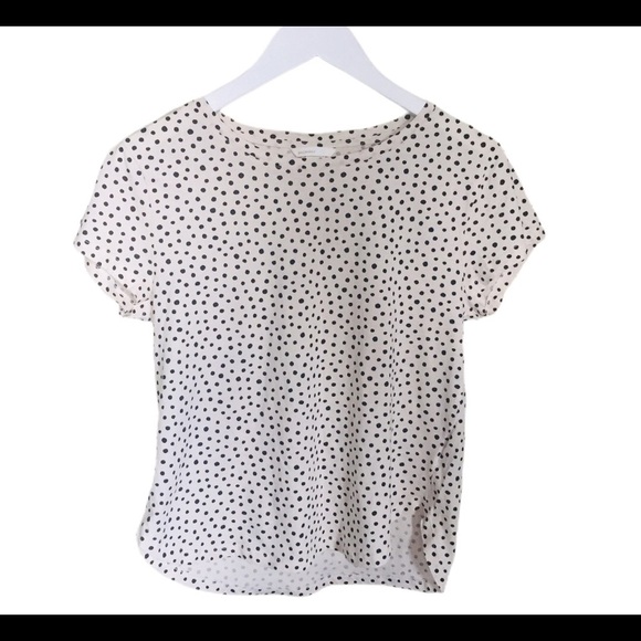 H&M Basic Polka Dot Print Tee/Top With Round Neck & Cap Sleeves Ivory Size Small - Picture 9 of 12